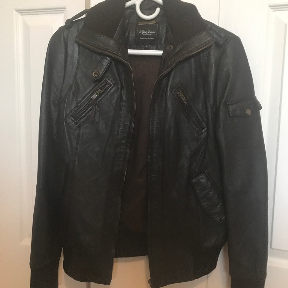 Pepe jeans brown leather jacket